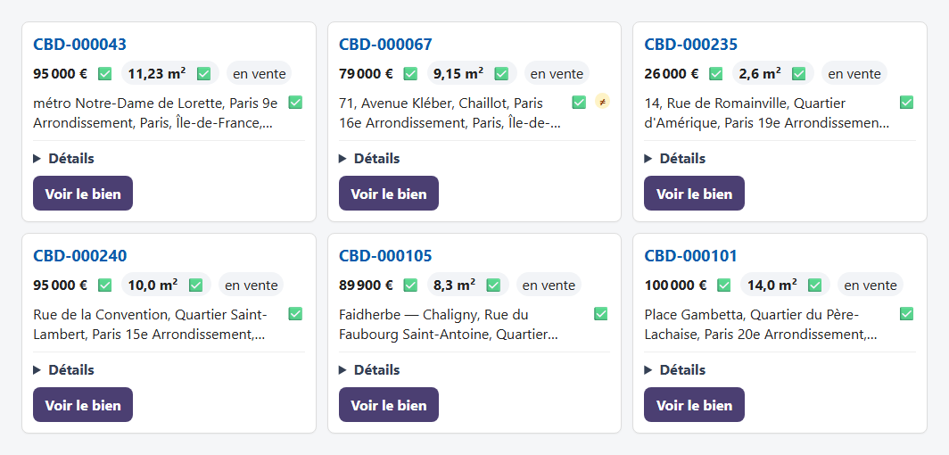 Résultats de recherche Placardistan présentés sous forme de fiches
